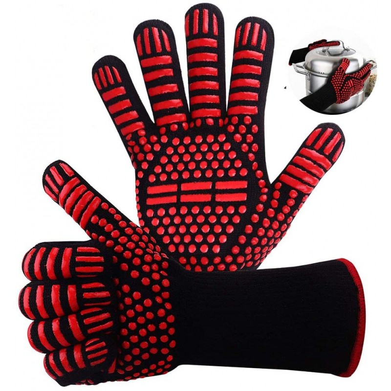 Gant anti-chaleur ambidextre taille unique rouge et noir