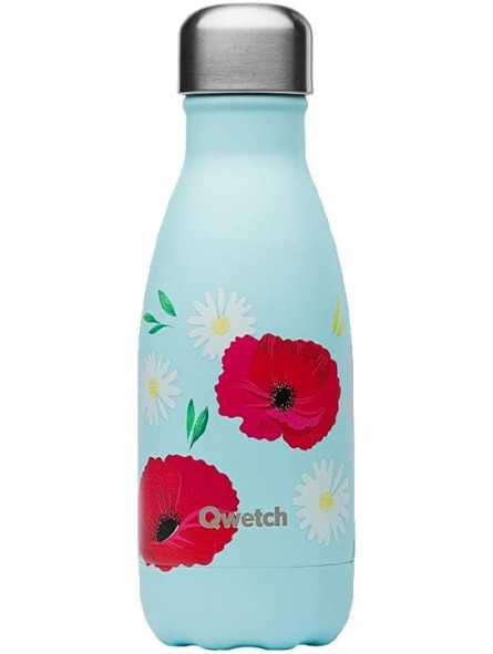 Bouteille inox Qwetch Fleurs bleues - Gourde isotherme ecologique