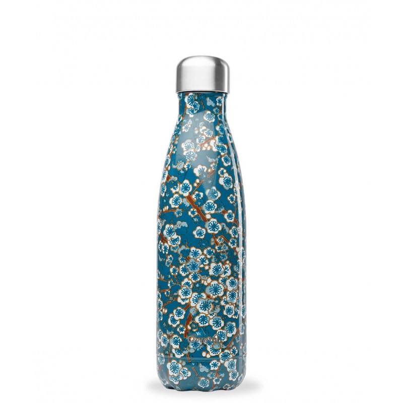 Bouteille inox Qwetch Fleurs bleues - Gourde isotherme ecologique